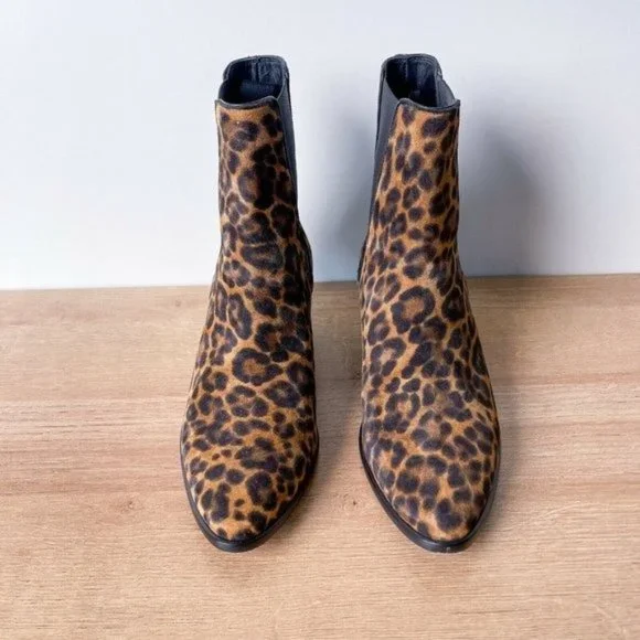 Saint Laurent West Chelsea Leopard Western Ankle Boots Size 38 - Picture 1 of 10